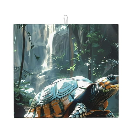 

Honeii Turtle In Jungle Waterfall for Dish Drying Mat for Kitchen Counter Non-slip Rubber Backed Hide Stain Kitchen Super Absorbent Draining Mat Dish Rack Pad