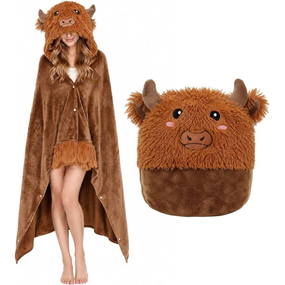Highland Cow Wearable Blanket Hoodie, Blanket Cute Highland Cow Highland Cow Oversized Warm Flannel Blanket with Sleeves Hoodie Gift for Adult Home Travel Gift for Women