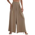 thumbnail image 1 of Pantalones largos de mujer Pantalones de pierna ancha de talle alto Pantalones sueltos con cremallera Pantalones de color puro de verano Caqui L, 1 of 5