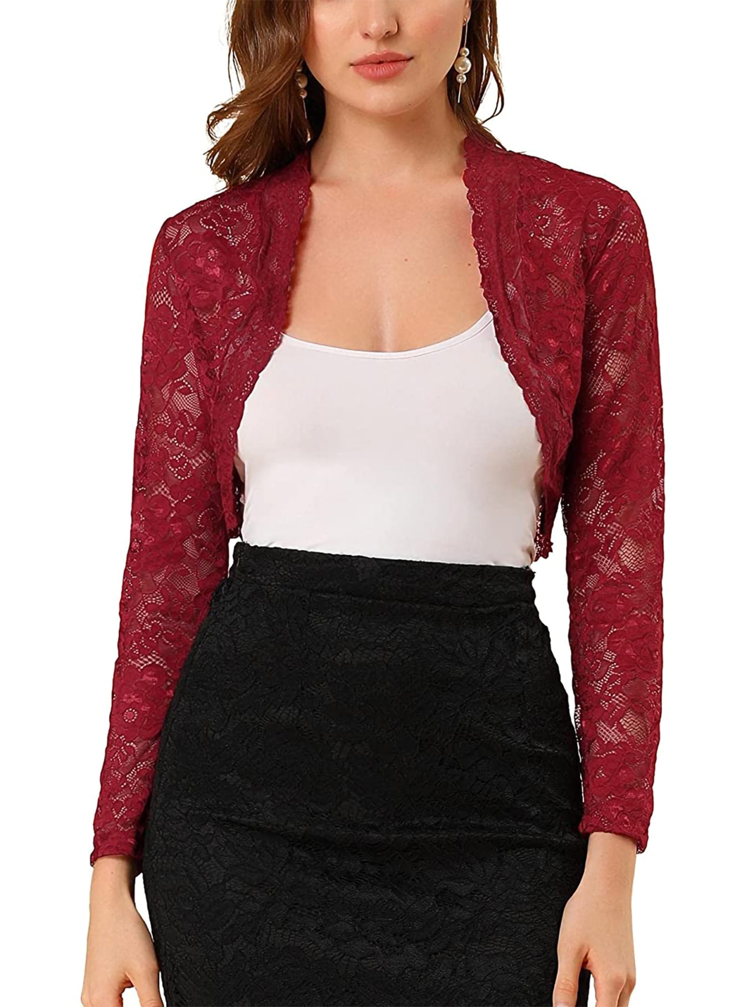 New Ladies Floral Lace Long Sleeve Open Front Bolero Shrug Crop Cardigan Top 