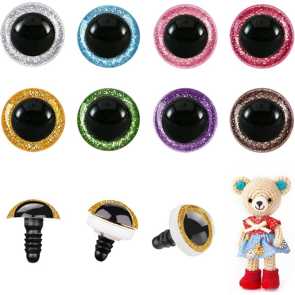 16 pcs Safety Eyes for Amigurumi Glitter Plastic Safety Eyes for Crochet with Washers Craft Crochet Eyes Doll Eyes for Crochet Animals Plush Stuffed Animals DIY