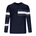 thumbnail image 4 of BXINGOHAI 2 Pieces Mens Big and Tall Sets Patchwork Long Sleeve Tracksuits Casual Crewneck Shirts and Drawstring Pants Match Set Outdoor Running Outfits Navy,S, 4 of 6