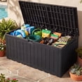 thumbnail image 4 of Dextrus 134 Gallon Large Resin Deck Box, Black Waterproof Outdoor Storage Box, Lockable Patio Container with 2-Person Bench Seating for Cushions, Garden Tools and Pool Accessories, 4 of 7