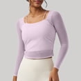 thumbnail image 4 of aidice Hauts de Sortie pour Femmes Été Col Carré Manches Longues Soutien-Gorge Intégré Hauts d'Entraînement Courts Fins, 4 of 5