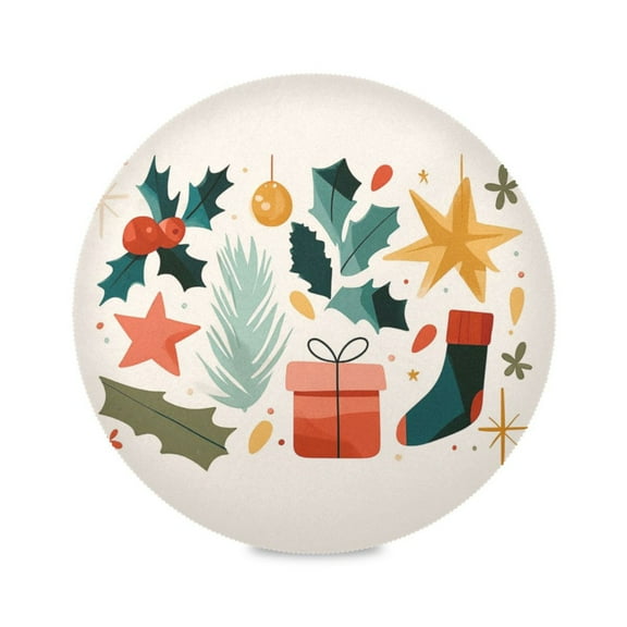 IAUYY Set of 1 Round Placemats for Dining Tables Heat-Resistant and Wear-Resistant DIY Printing Design Table Placemats，Applicable for Christmas Christmas-themed Illustrations