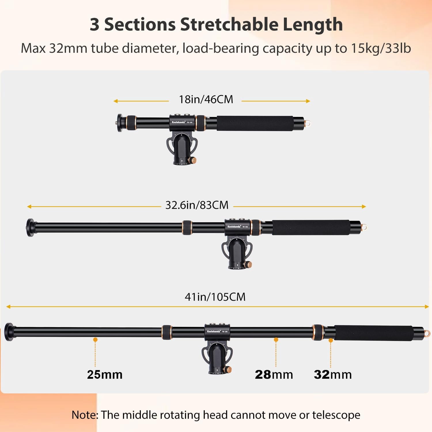 Koolehaoda Tripod Extension Arm 41" Retractable Horizontal Center Column 360° Rotatable 180°Vertical Adjustable Tripod Boom with Sandbag for Camera Macro Overhead Photography, Load Up to 33lbs