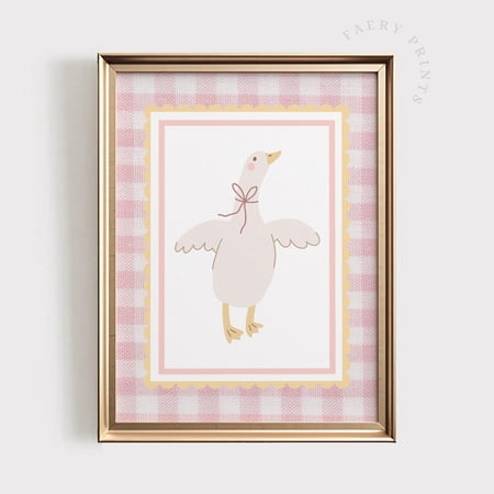 Modroom Pink Goose Art Print | Coquette Nursery Wall Art | Gingham Baby Room Decor | Cute Farm Animal Art | Baby Shower Gift | #1435 Wall Art, Modern Wall Decor, 8x12 UNFRAMED