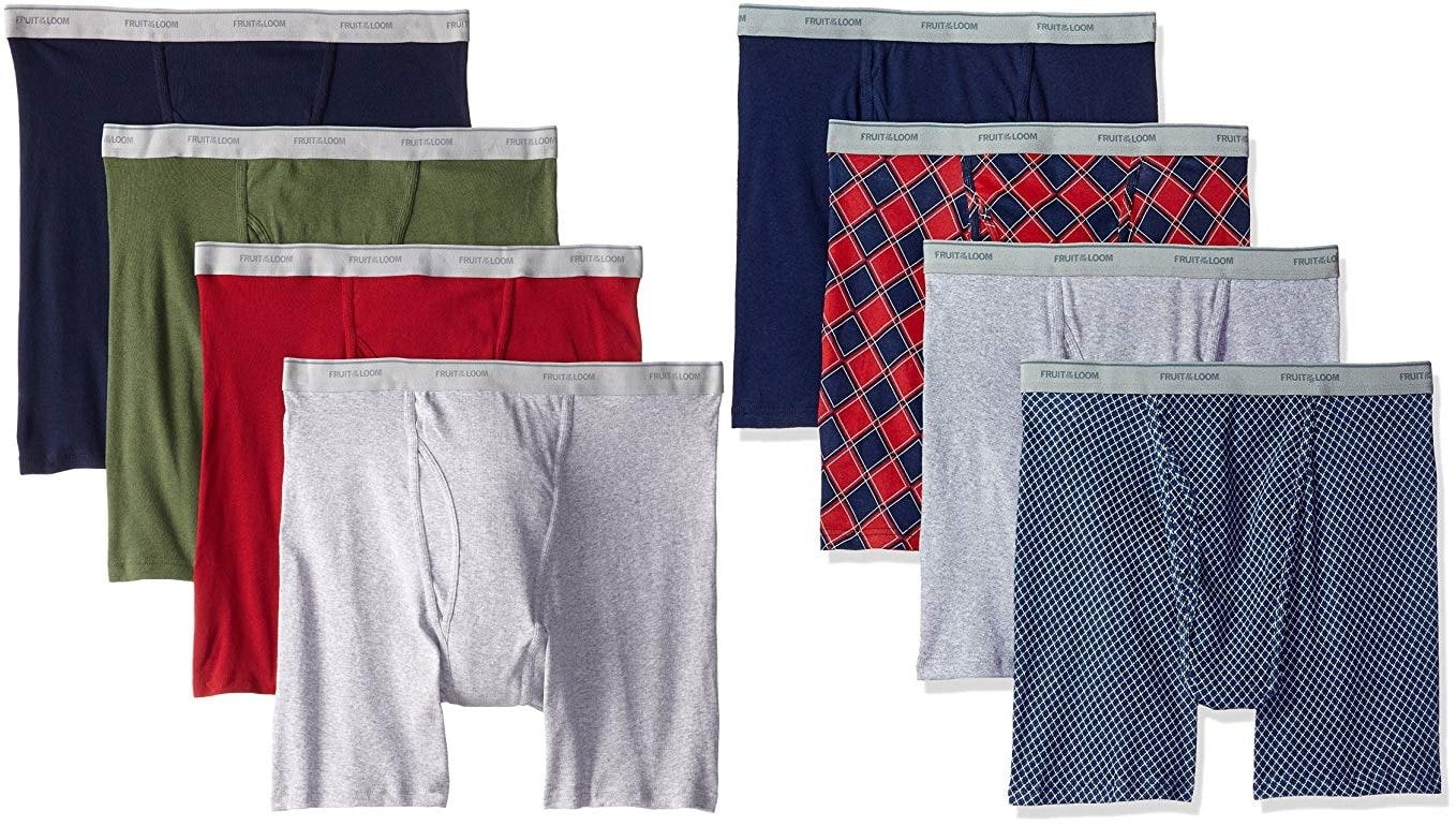 Fruit of the Loom Mens 2Pack Assorted Boxer Briefs 100% Cotton Underwear 2XL