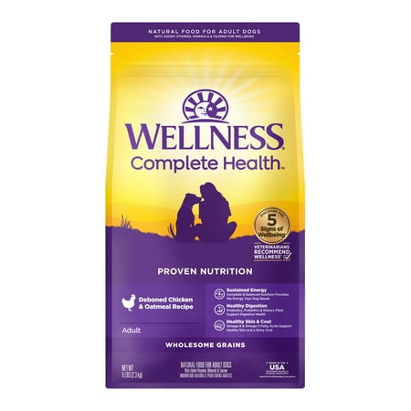 Wellness Complete Health Natural Dry Dog Food, Chicken & Oatmeal, 5-Pound Bag