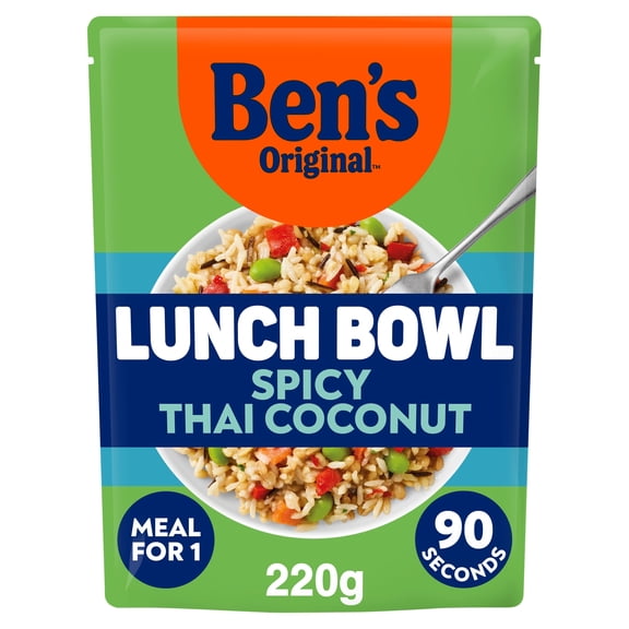 Bens Original Lunch Bowl Spicy Thai Coconut Microwave Grains and Rice Instant Meal 220g, Imported from Britain