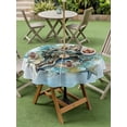 thumbnail image 4 of Outdoor Tablecloth with Umbrella Hole for Patio/Picnic/Party/Camping, Ocean Conch Waterproof Table Cloth Round Cover Washable, Vintage Summer Coastal Starfish Ombre Blue (Dia 54"), 4 of 8
