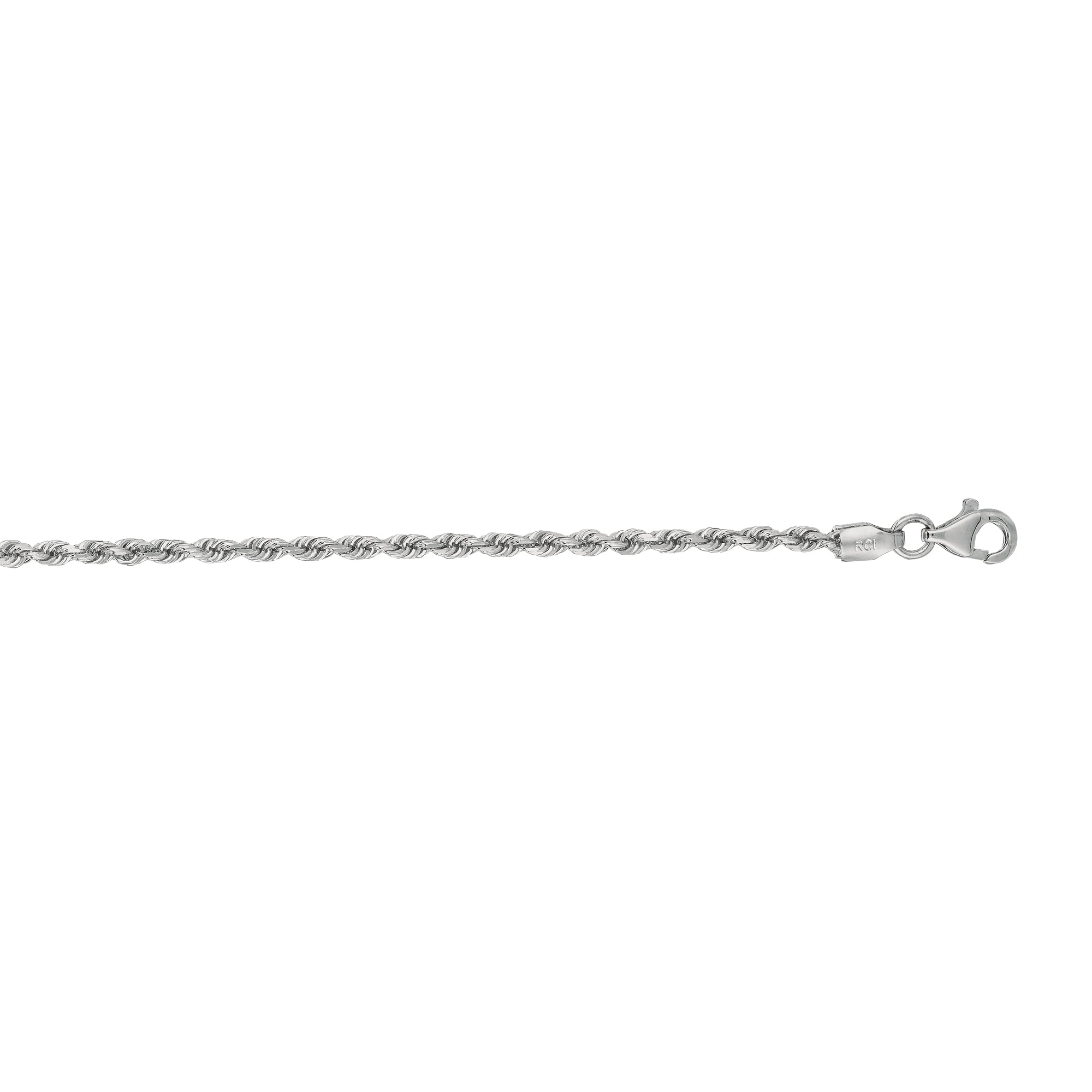 14K White Gold 22in 2.25mm Diamond-Cut Rope Chain with Lobster Clasp