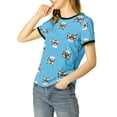 thumbnail image 4 of INSPIRE CHIC Women's Short Sleeve Contrast Cartoon Cats Pet Print Tee Ringer T-Shirt Tops S Light Blue, 4 of 6