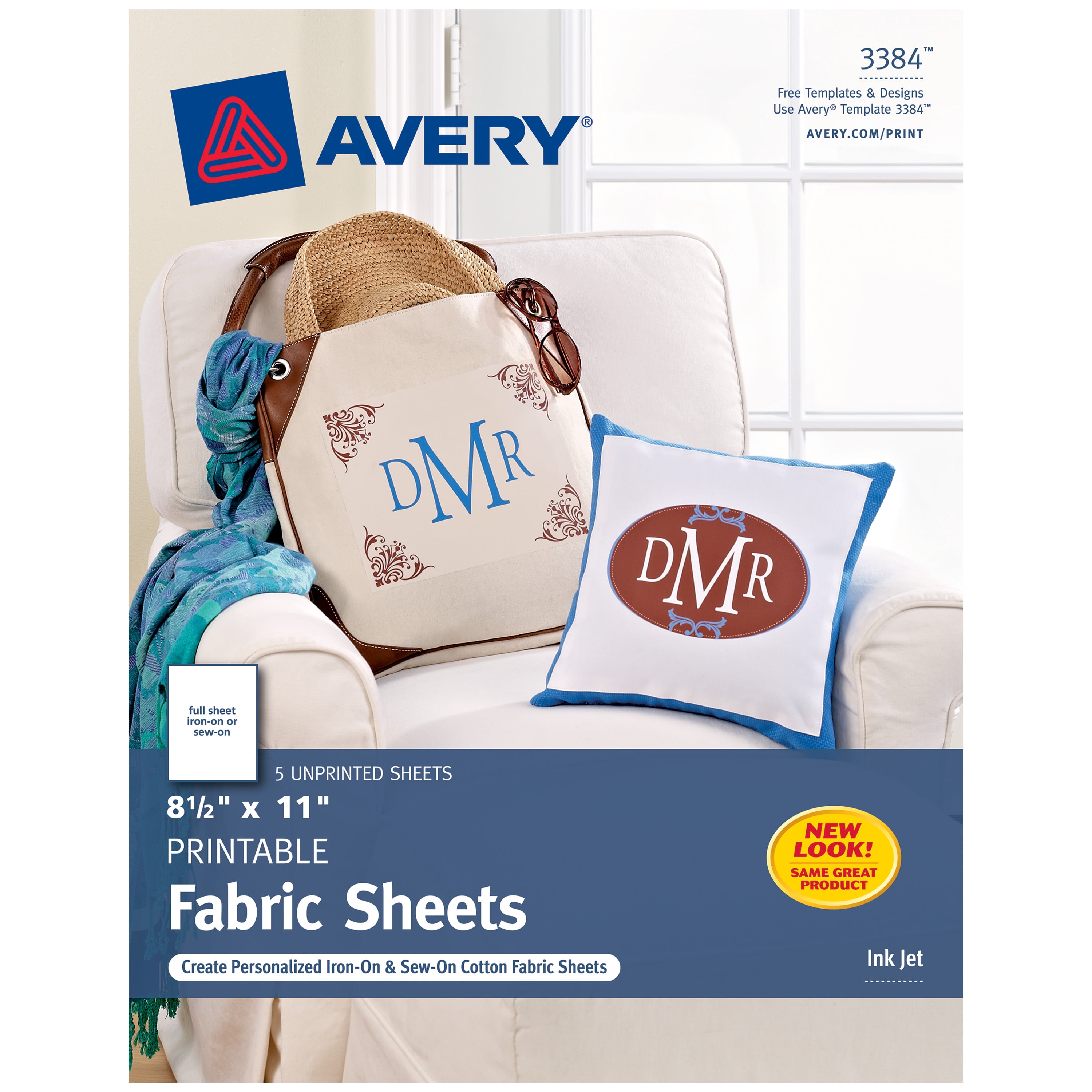 Avery Fabric Sheets, Printable, 8.5" x 11", Inkjet, White, 5 Sheets