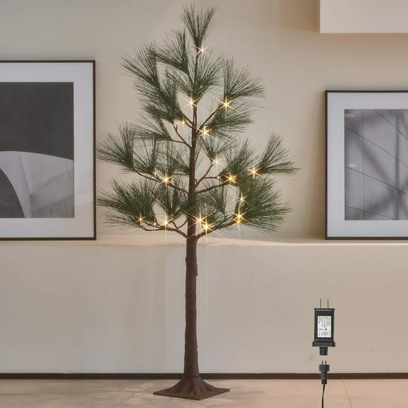 Lighted Christmas Tree with Timer 4FT 36 Warm White LED Lights, Pine Tree with Lights for Home Xmas Holiday Decoration Indoor Outdoor