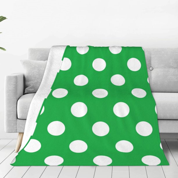 Balery Green And White Polka Dot Manta de Felpa Suave y Acogedora – Cobija de Franela Aterciopelada para Cama, Lavable y Cálida para Sofá, Mascotas, Transpirable-50"x40"