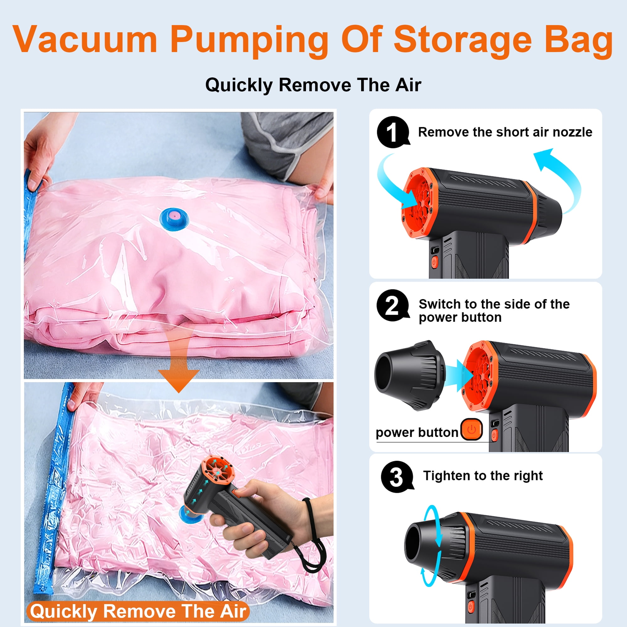 JUFINX 2-in-1 Compressed Air Duster,with Vacuum Pumping of Storage Bag, 150000 RPM Electronic Air Blower, Portable Cleaner for Laptop,PC,Car, Keyboard