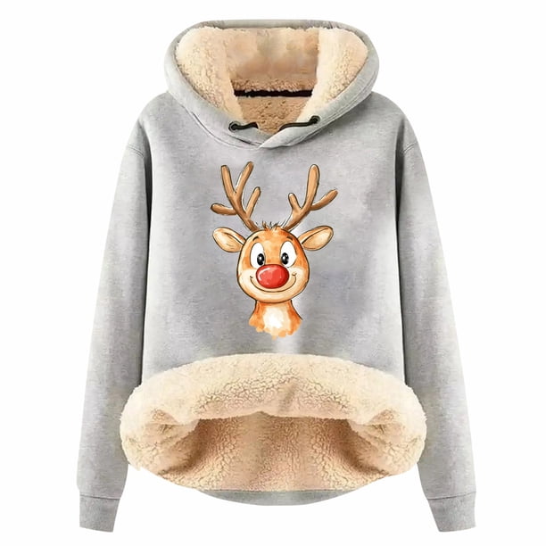 WILLBEST Sudadera de Mujer Womens Casual Plus Velvet Christmas Series Printed Long Sleeve Hooded Sweatshirt 696 X-Grande