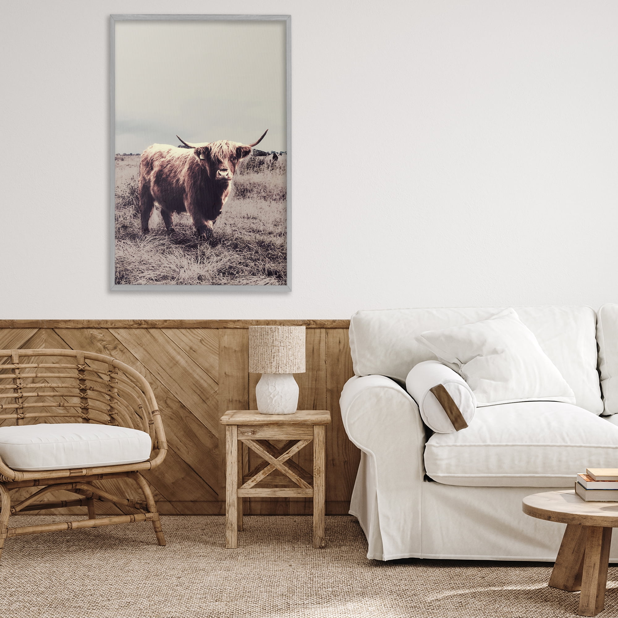 Stupell Industries Horned Cattle in Pasture Gray Framed Giclee Art, design by SD Graphics Studio
