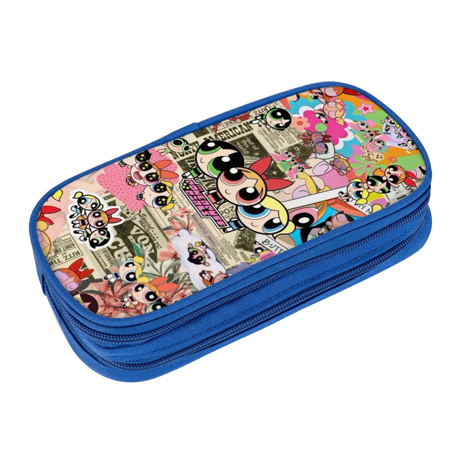 The Powerpuff Gi-rls Pencil Case Large Capacity Pencil Pouch Penbag Office Stationery Organizer Travel Makeup Bag Blue
