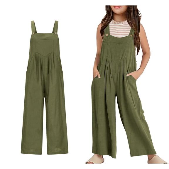 Girls Jumpsuit Straight Leg Jumpsuit Casual Sleeveless Loose Overall Girl Summer Clothes Size 11-12 Years