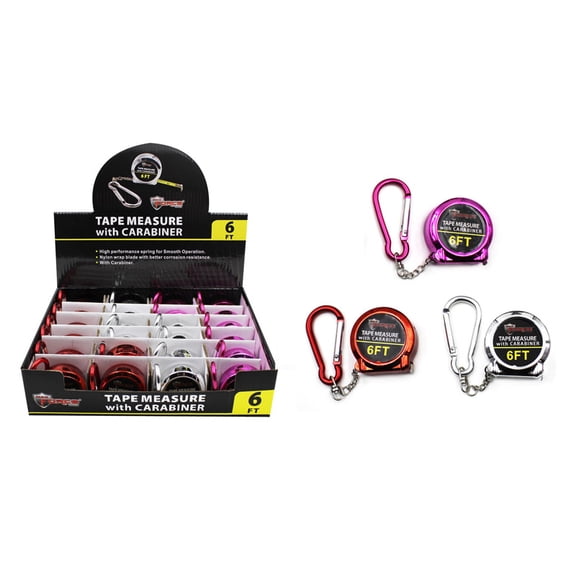 Diamond Visions 9017034 6 ft. Max Force Carabiner Tape Measure, Assorted Color - Case of 24