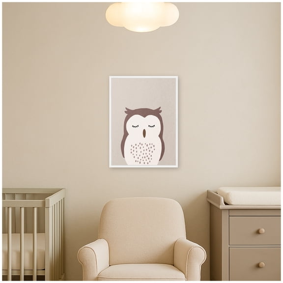 Kate and Laurel Framed Canvas Wall Art Print Owl by July Art Prints, 18 x 24 Sylvie White Frame, Whimsical, Animal Art for Wall Decor