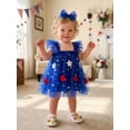 thumbnail image 4 of Lairauiy Baby Girls Independence Day Romper Dress 3 6 9 12 18 Months Flying Sleeve Star Embroidery Mesh Bodysuit with Headband for 4th of July, 4 of 9