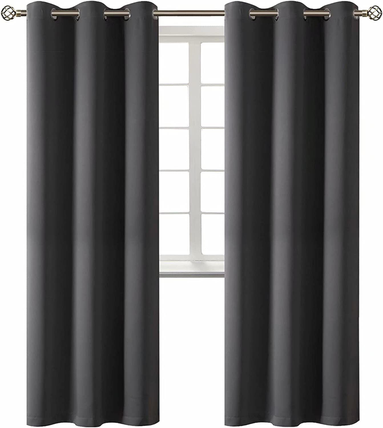 Thermal Insulated Window Curtain 100% Blackout Drapes for Bedroom Living room Closet door noise reducing 2 panels  (K68 CHARCOAL 37" Wide X 63" Long)