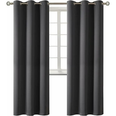 1 PAIR K68 charcoal color 100 % blackout thermal drapes for living room sliding patio door window curtain top grommets noise reducing 37" inch wide X 84" inch length each panel
