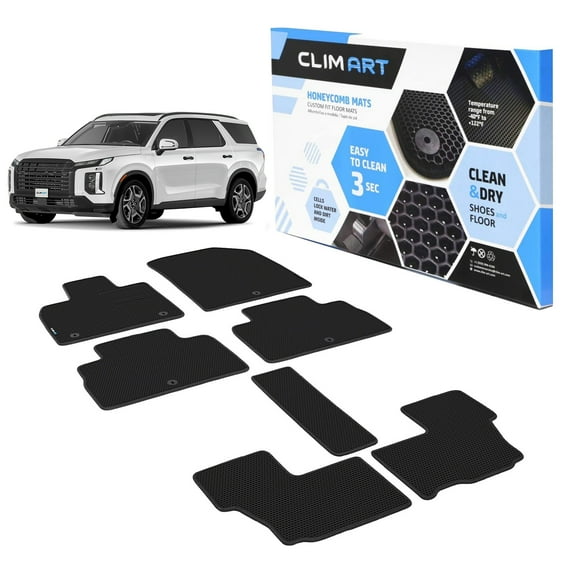 CLIM ART All-Weather Car Floor Mats Compatible with Hyundai Palisade 2020-2025, Custom-Fit Heavy-Duty Floor Liners for Cars & SUVs, Car Accessories for Men & Women, Black - FL011721120