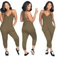thumbnail image 2 of HXWCHs Women's Short Sleeve Jumpsuit, Women's V Neck Sleeveless Solid Camisole Jumpsuit Casual Romper with Pockets Comfortable Jogger Style Wear L Khaki, 2 of 6