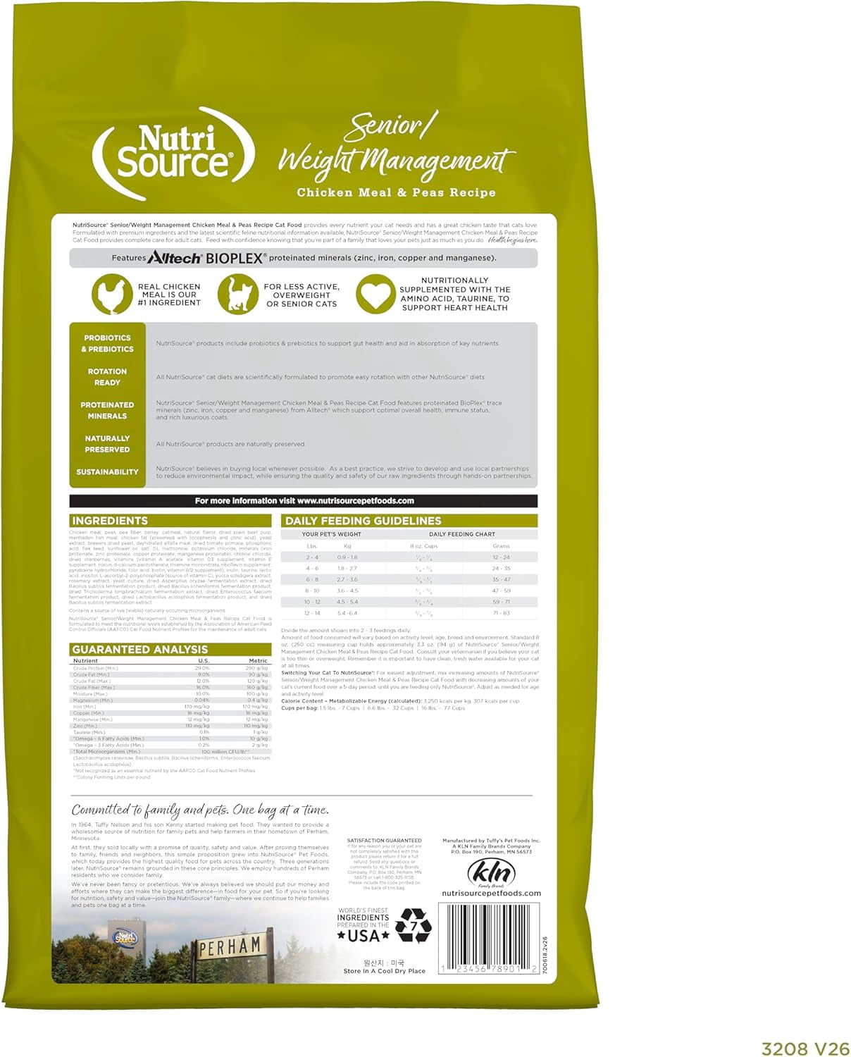 Nutri Source 125105 12 lbs Senior Weight Management Chicken & Peas Cat Food - MP80