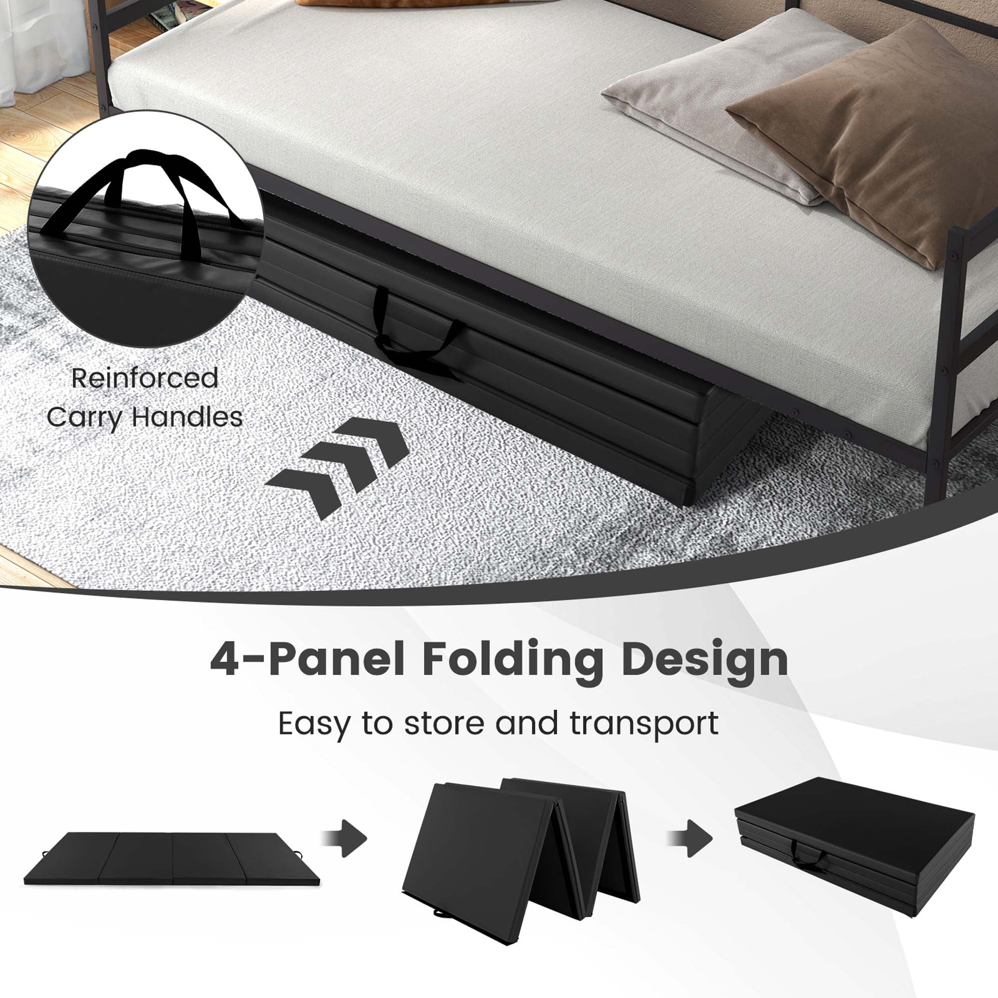 Costway 10' x 4' x 2" 4-Panel Folding Exercise Mat with Carrying Handles for Gym Yoga Black