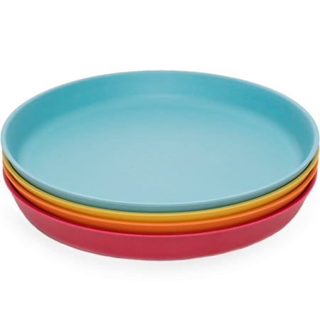 WeeSprout Kid-Sized Bamboo Plates, 4 Pack, Without Lids
