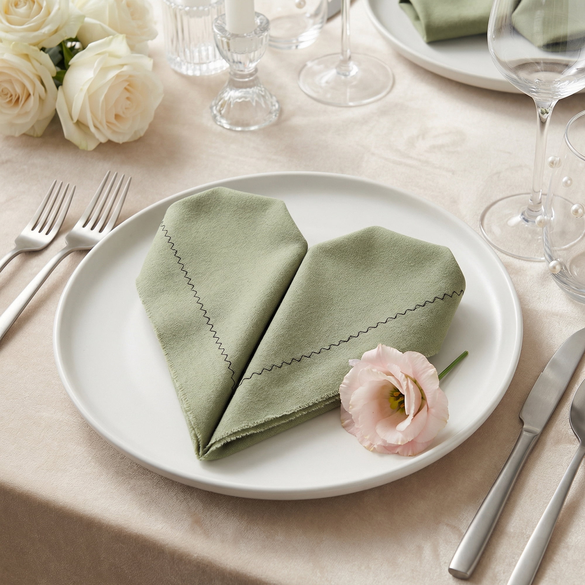 Unique Bargains 12Pcs Washable Reusable Home Cloth Napkins Olive Green 18x18inch