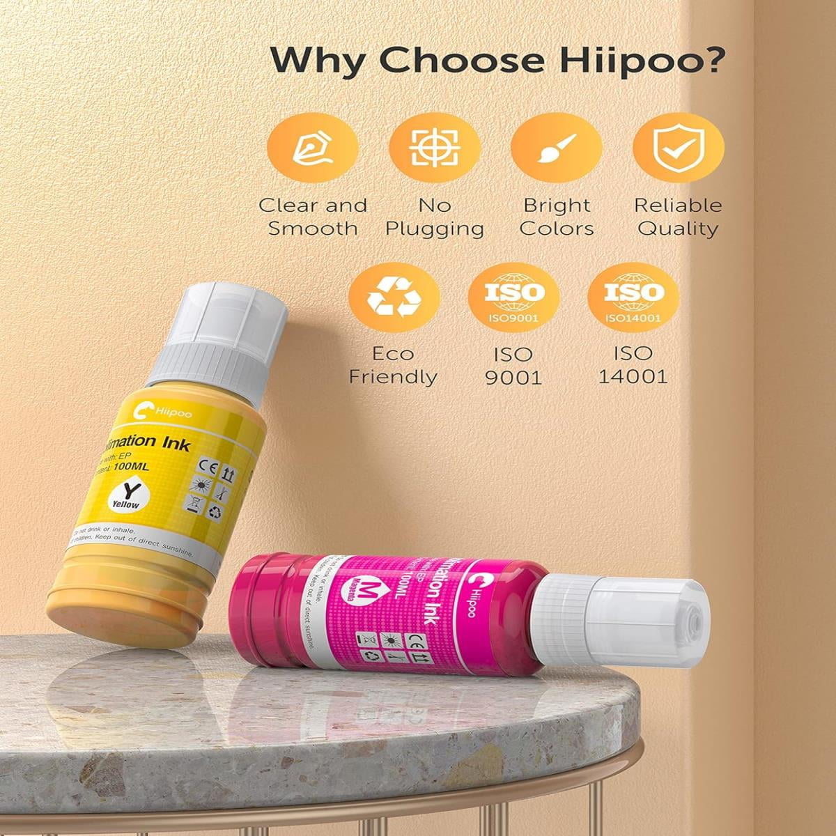 Hiipoo 600ML Sublimation Ink for ET-8500 ET-8550 Wide-Format Supertank Printers Heat Press Transfer on T-Shirt Tumblers (6x100ML, BK PB C M Y GY)