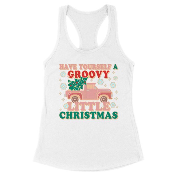 Groovy Little Christmas Tank Top Fitted Racerback Women's X-Small White