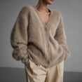 thumbnail image 4 of Suéter de punto tipo visón, cárdigan de otoño e invierno, holgado, de manga larga, con cuello en V, para mujer, 4 of 6