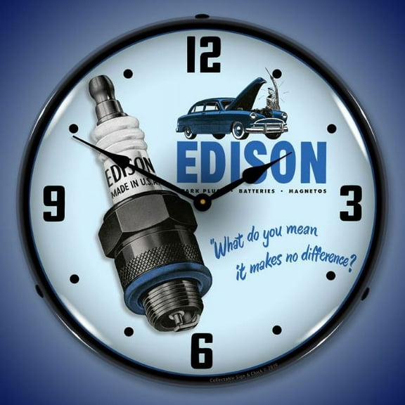 Collectable Sign and Clock Edison Spark Plugs LED Lighted Premium Wall Clock