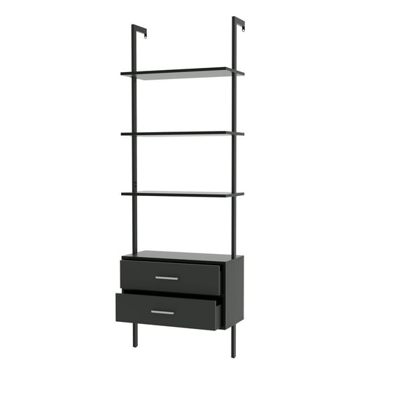 Resenkos 3-Tier Ladder Bookshelf with 2 Drawers, Modern Storage Rack Bookcase, Black