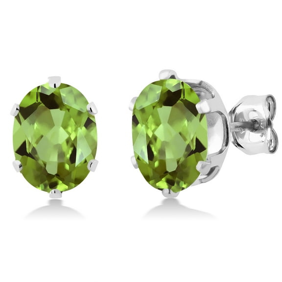 Gem Stone King 925 Sterling Silver Green Peridot Stud Earrings for Women Men (2.60 Cttw, Gemstone Birthstone, Oval 8X6MM)