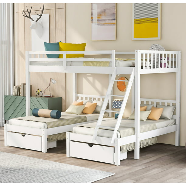 Wooden Triple Bunk Bed Aukfa Modern, How To Make A Bunk Bed With Two Twin Beds Together