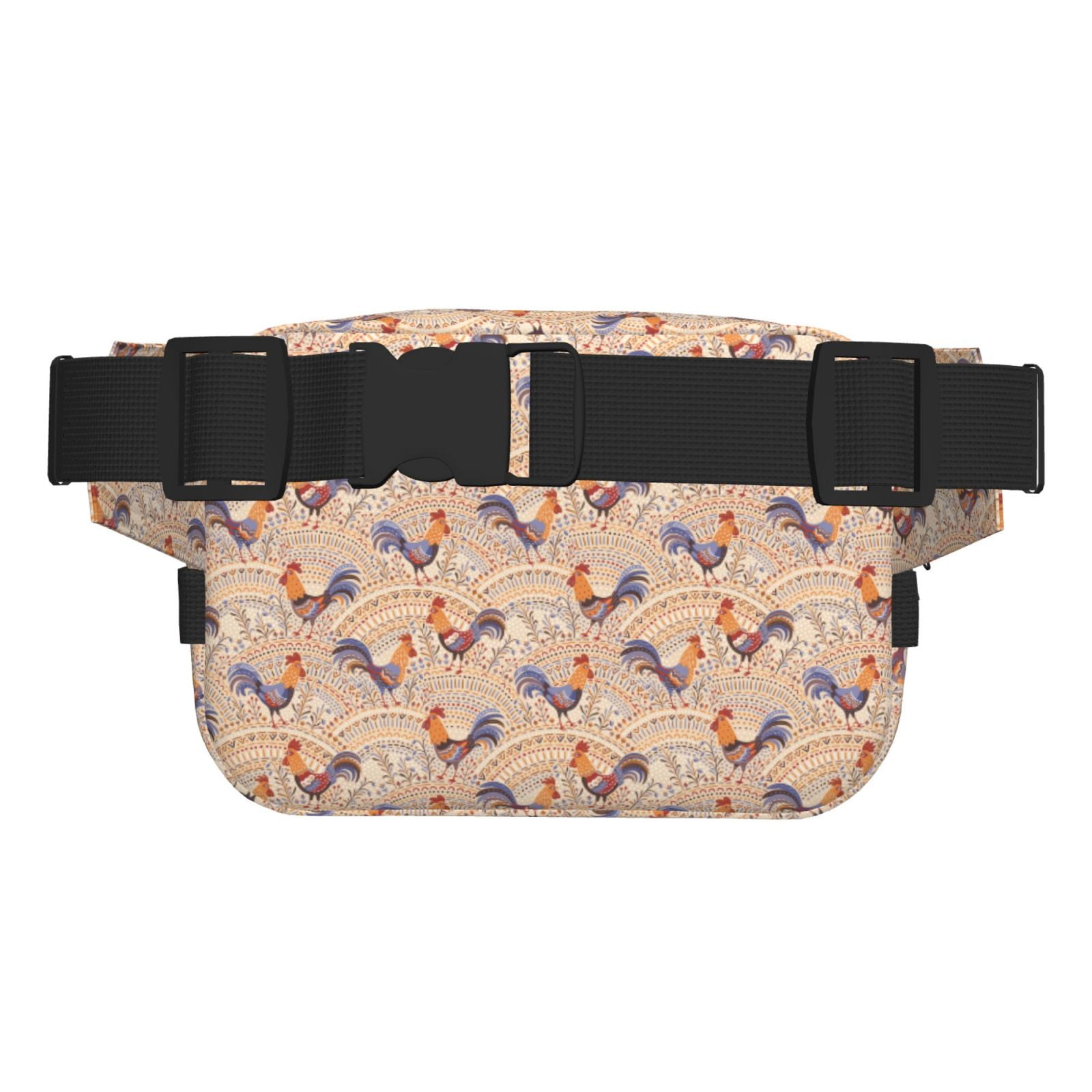 Picia Roosters In Floral Print Square Double-Layer Waist Bag Mini Adjustable Waist Belt Bag Exercise Running Travel Hiking