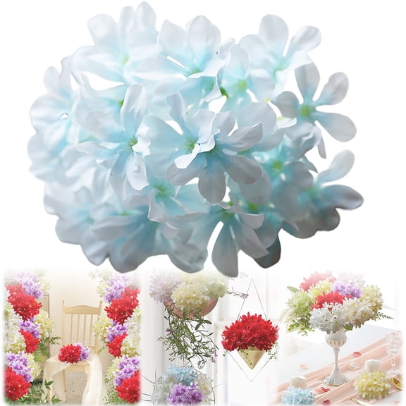 Silk Hydrangea Heads Artificial Flowers (27 Fork 6 Blades, Blue)