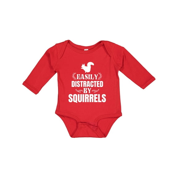 Inktastic Easily Distracted by Squirrels Boys or Girls Long Sleeve Baby Bodysuit