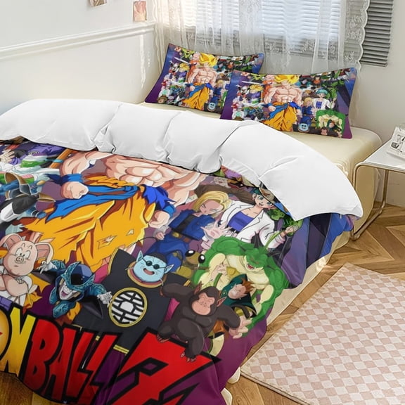Dragon Ball 3 Piece Bedding Set Soft Comforter Theme Room Decor Bedclothes-1 Duvet Cover with 2 Pillowcases (90"x90")
