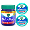 Vicks VapoRub Regular Set – 50 ml Jar + Two 5 ml Mini Balms Travel Size Menthol & Eucalyptus