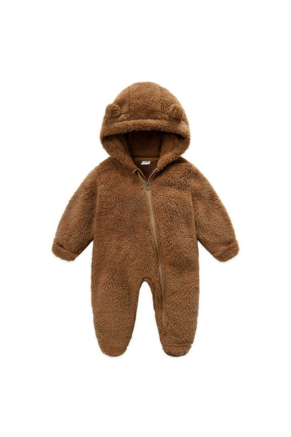 Newborn Baby Snowsuit Winter Clothes Fleece Warm Hooded Footed Romper Jumpsuits Long Sleeve Zipper Onesies for Boys Girls 0-12M