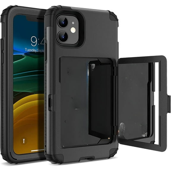 ANTHOUSE For  iPhone 11- 16  Wallet Case for Women, Men Defender Credit Card Holder Cover with Hidden Mirror Three Layer Shockproof Heavy Duty Protection All-Round Armor Protective Case for iPhone
